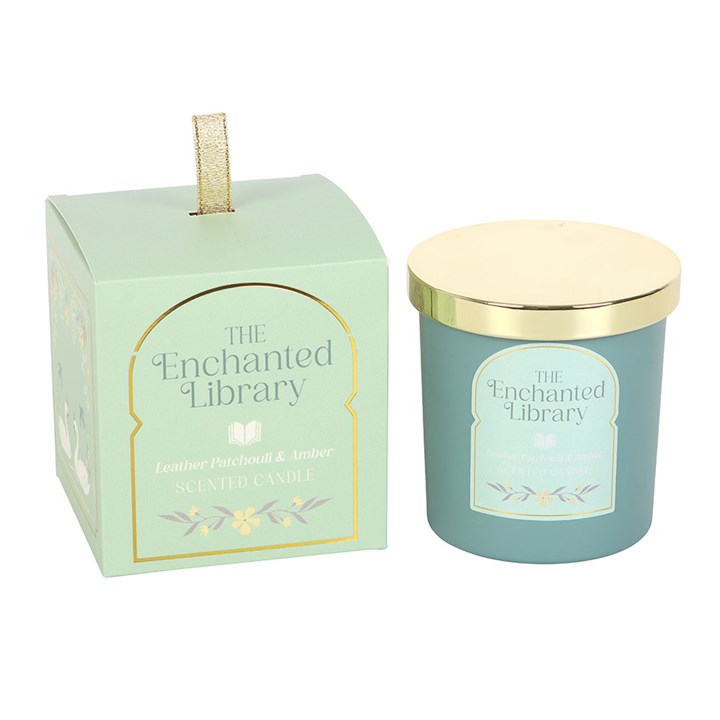 The Enchanted Library Leather Patchouli &amp; Amber Scented Candle