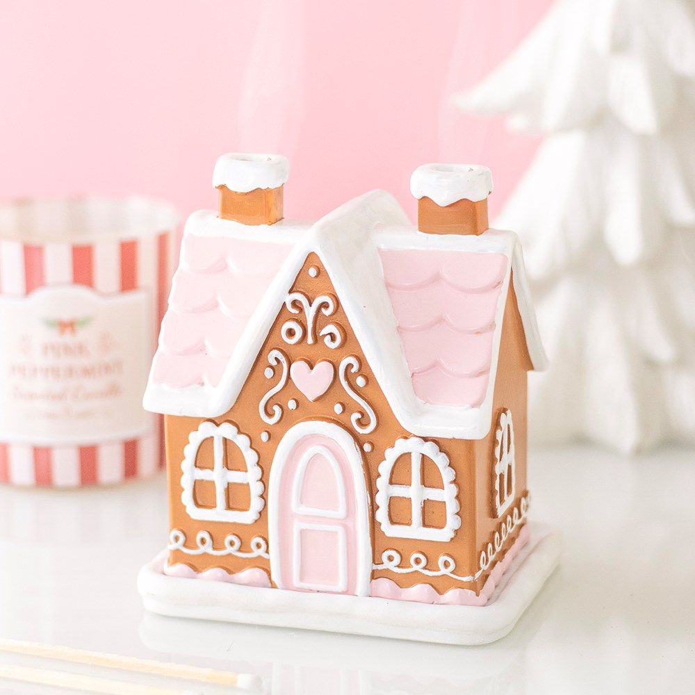 Pink Gingerbread House Incense Cone Burner