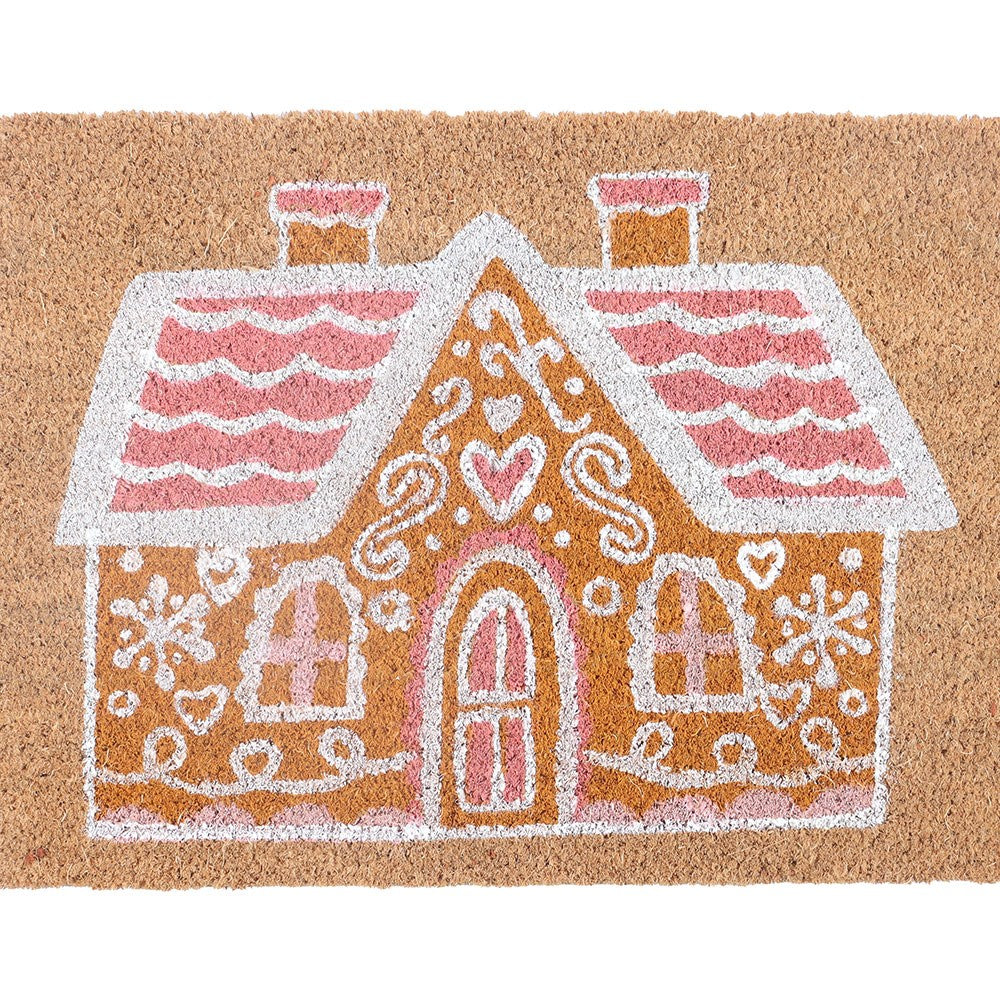Pink Gingerbread House Natural Coir Doormat