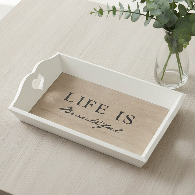 Life Is Beautiful Heart Handle Tray