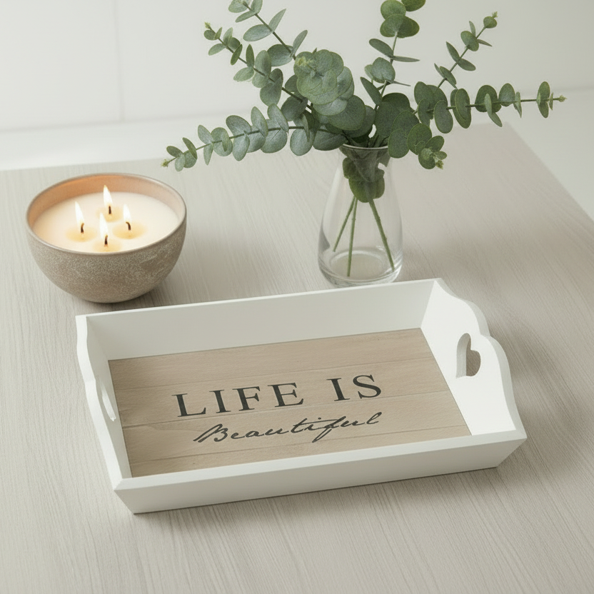 Life Is Beautiful Heart Handle Tray