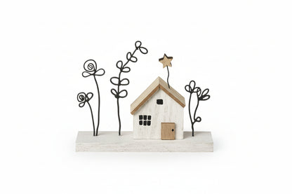 Mini House with Flowers on Block
