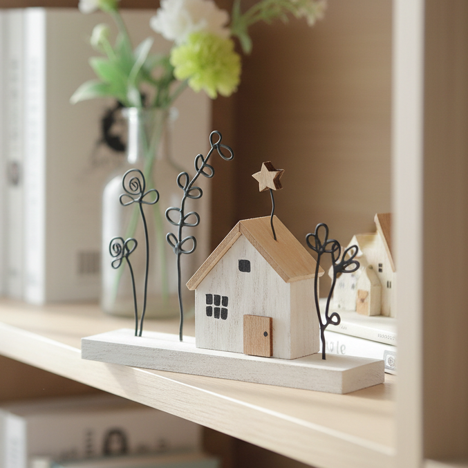 Mini House with Flowers on Block