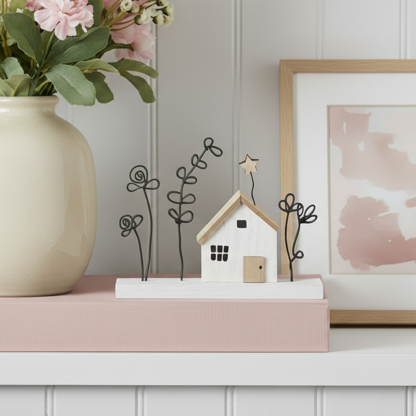 Mini House with Flowers on Block