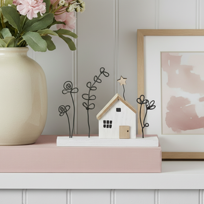 Mini House with Flowers on Block