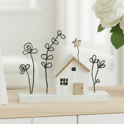 Mini House with Flowers on Block