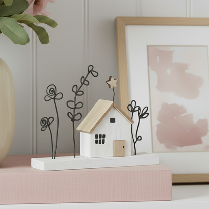 Mini House with Flowers on Block