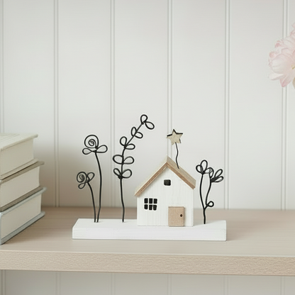 Mini House with Flowers on Block