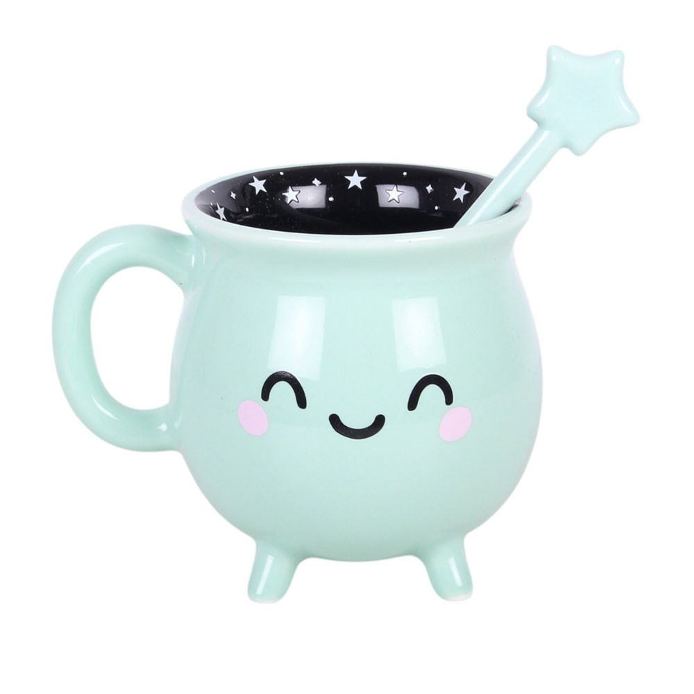 Mint Green Cauldron Mug with Wand Stirrer