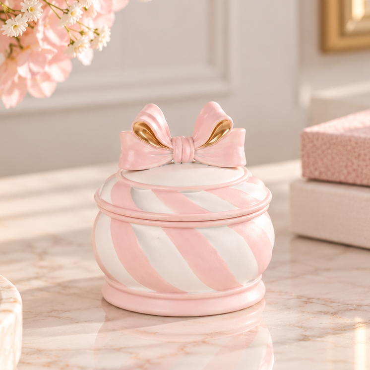 Pink &amp; White Bow Trinket Pot