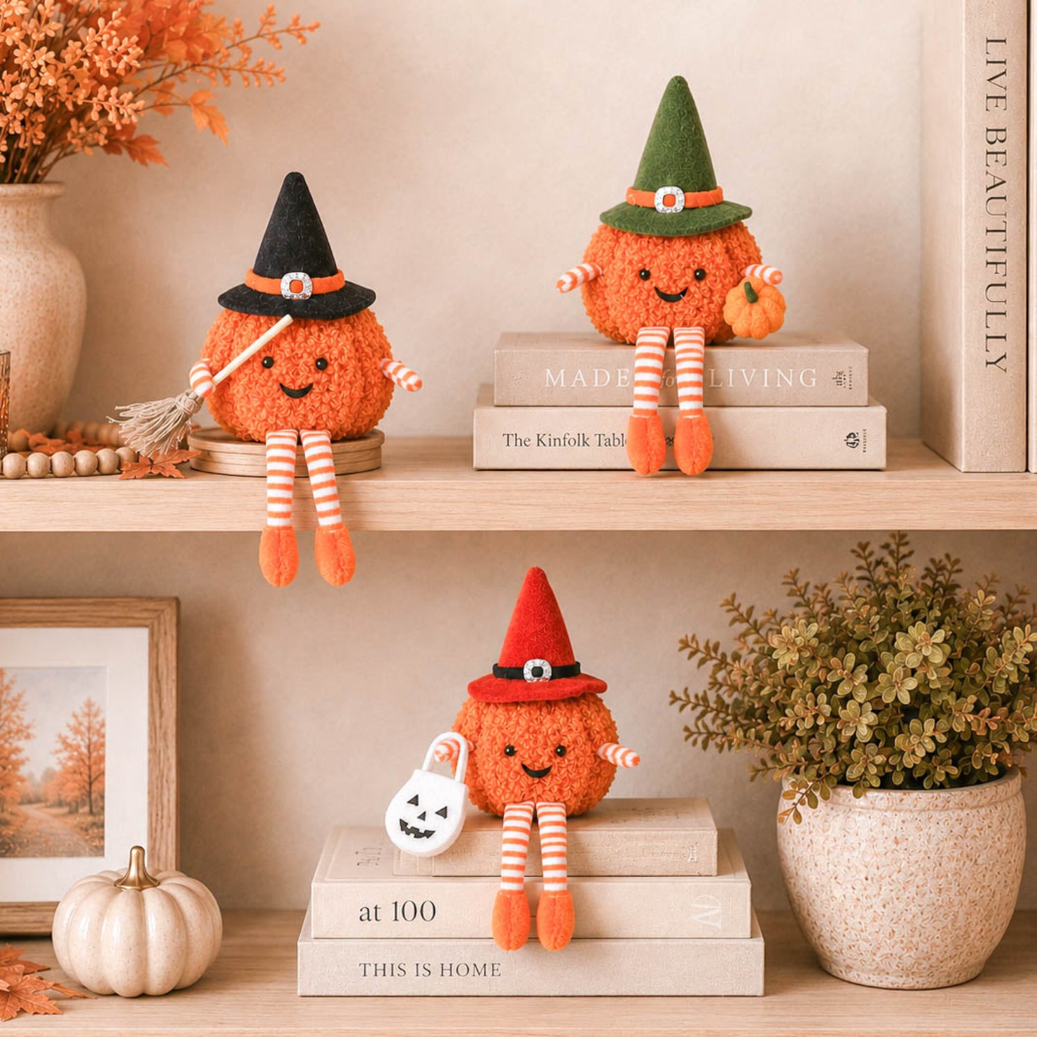 Fuzzy Fabric Pumpkin Shelf Sitter