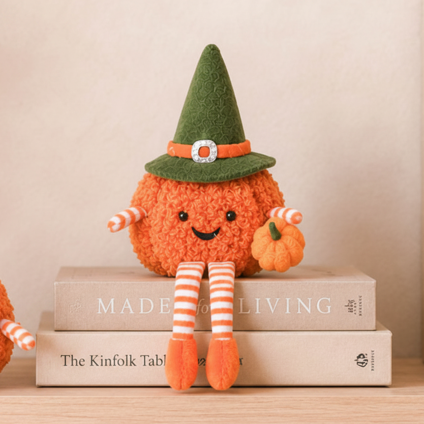 Fuzzy Fabric Pumpkin Shelf Sitter