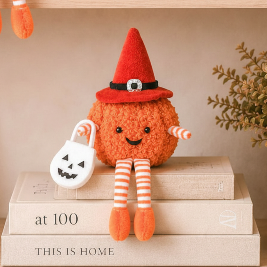 Fuzzy Fabric Pumpkin Shelf Sitter