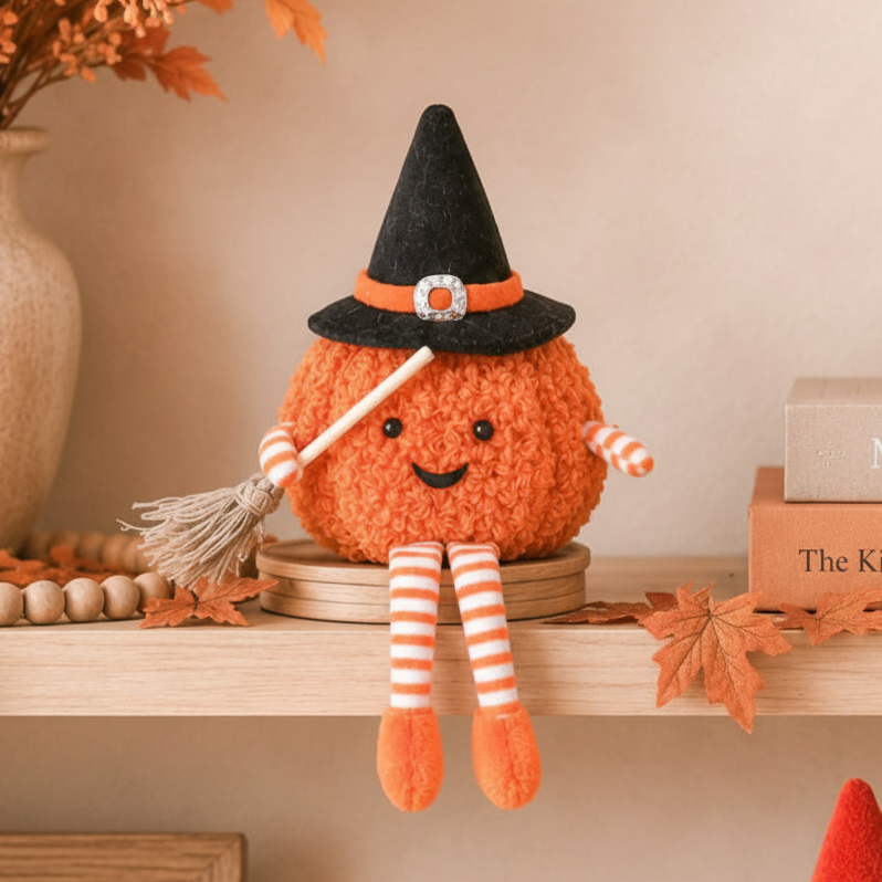 Fuzzy Fabric Pumpkin Shelf Sitter