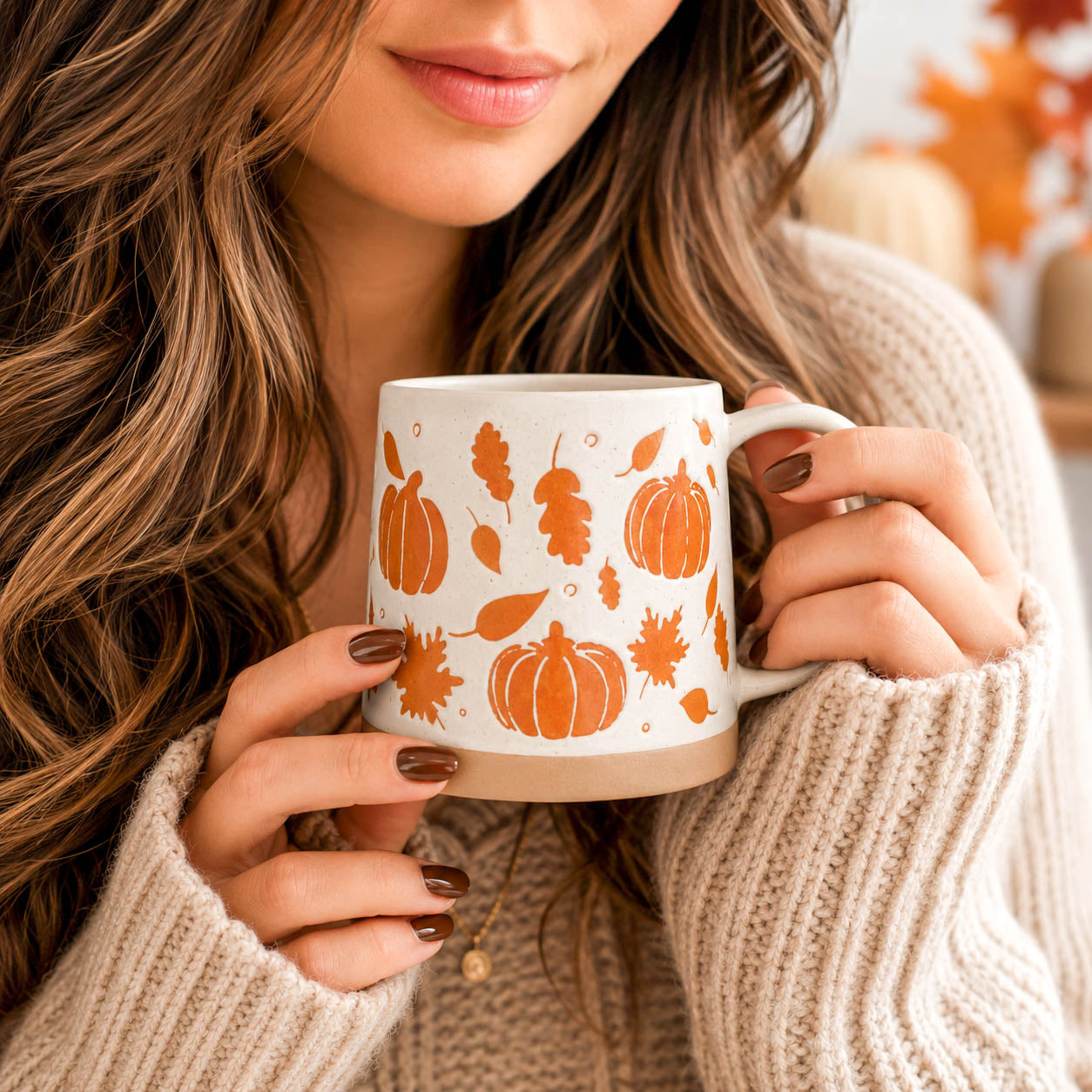 Pumpkins &amp; Leaves Stoneware Mug