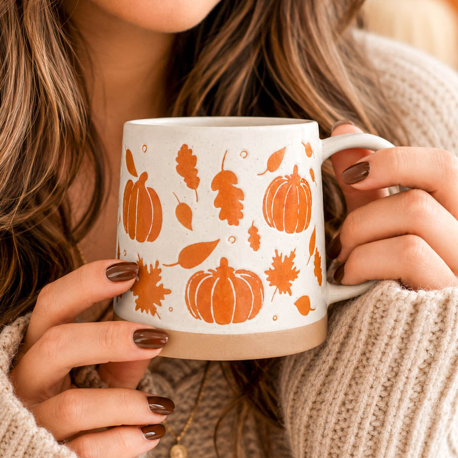 Pumpkins &amp; Leaves Stoneware Mug