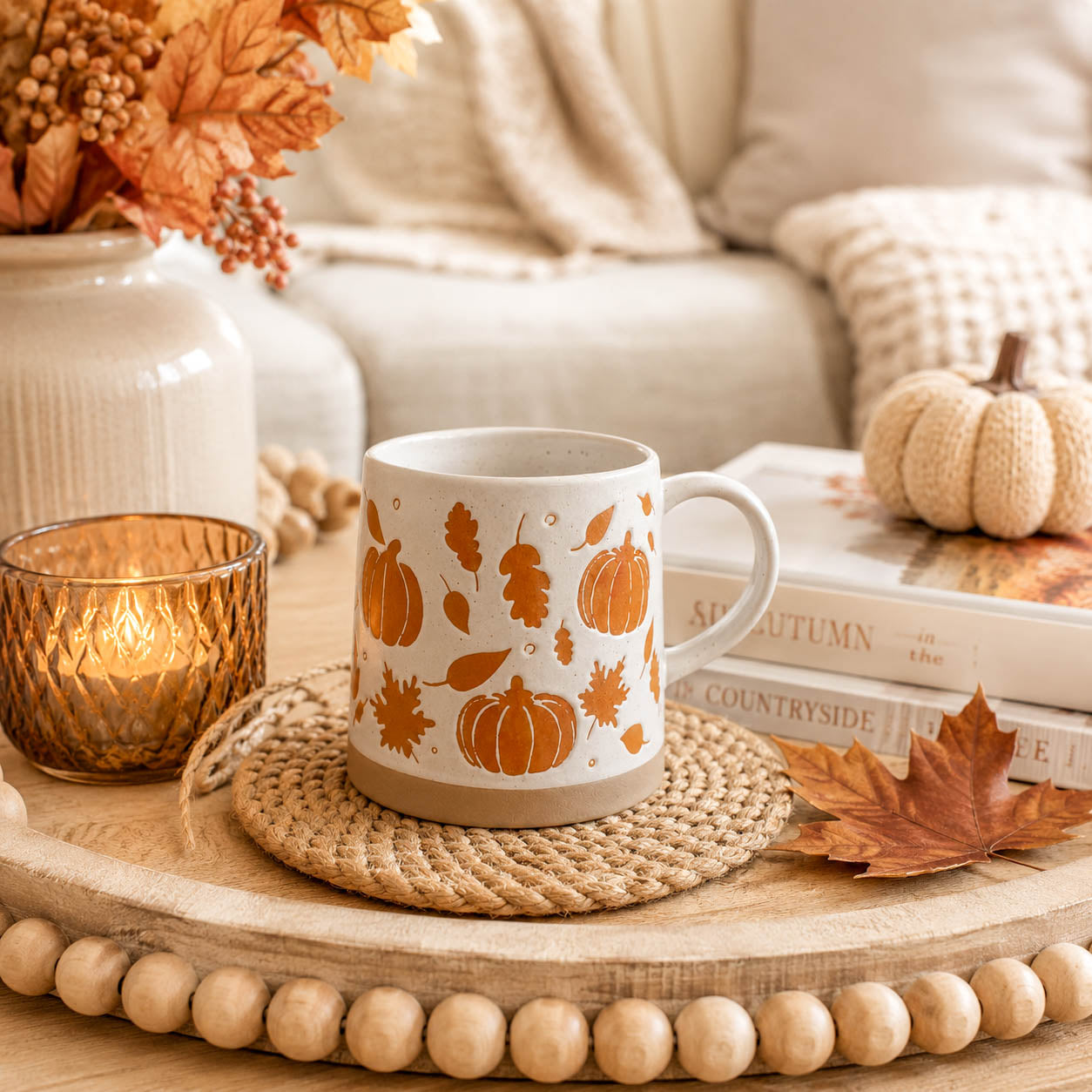 Pumpkins &amp; Leaves Stoneware Mug