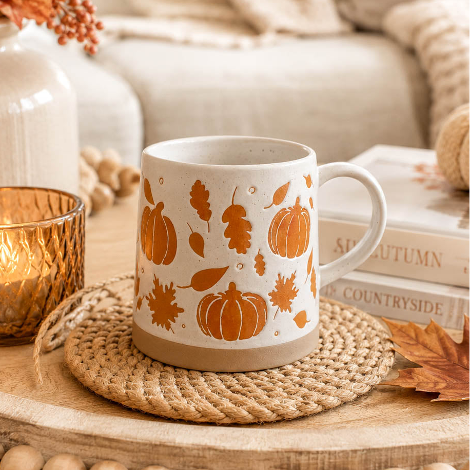Pumpkins &amp; Leaves Stoneware Mug