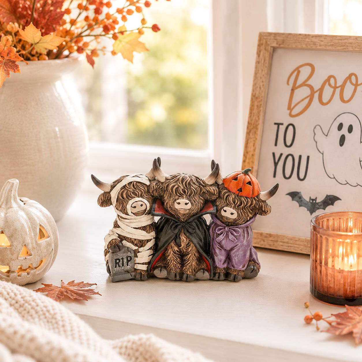 Spooky Halloween Highland Cow Trio