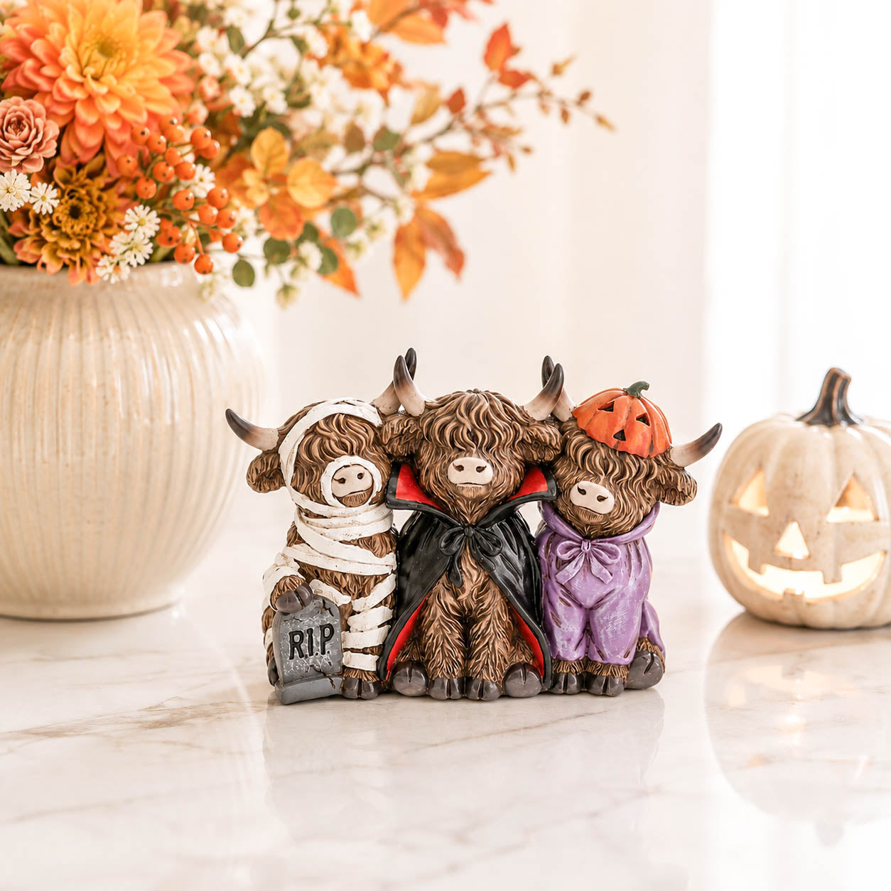 Spooky Halloween Highland Cow Trio