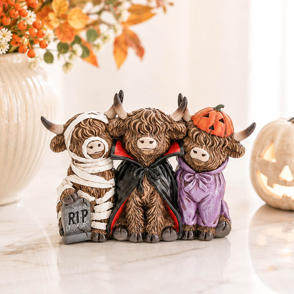 Spooky Halloween Highland Cow Trio