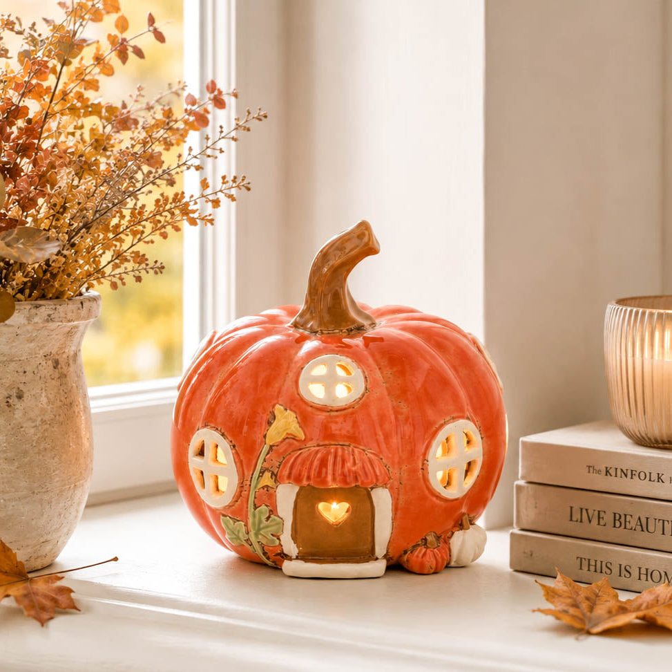 Village Pottery Orange Pumpkin Tealight House