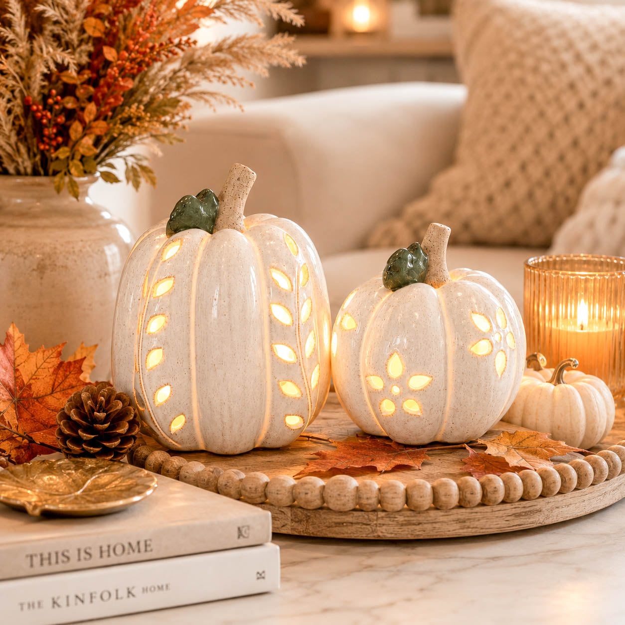 White LED Pumpkin with Open Pattern Detail