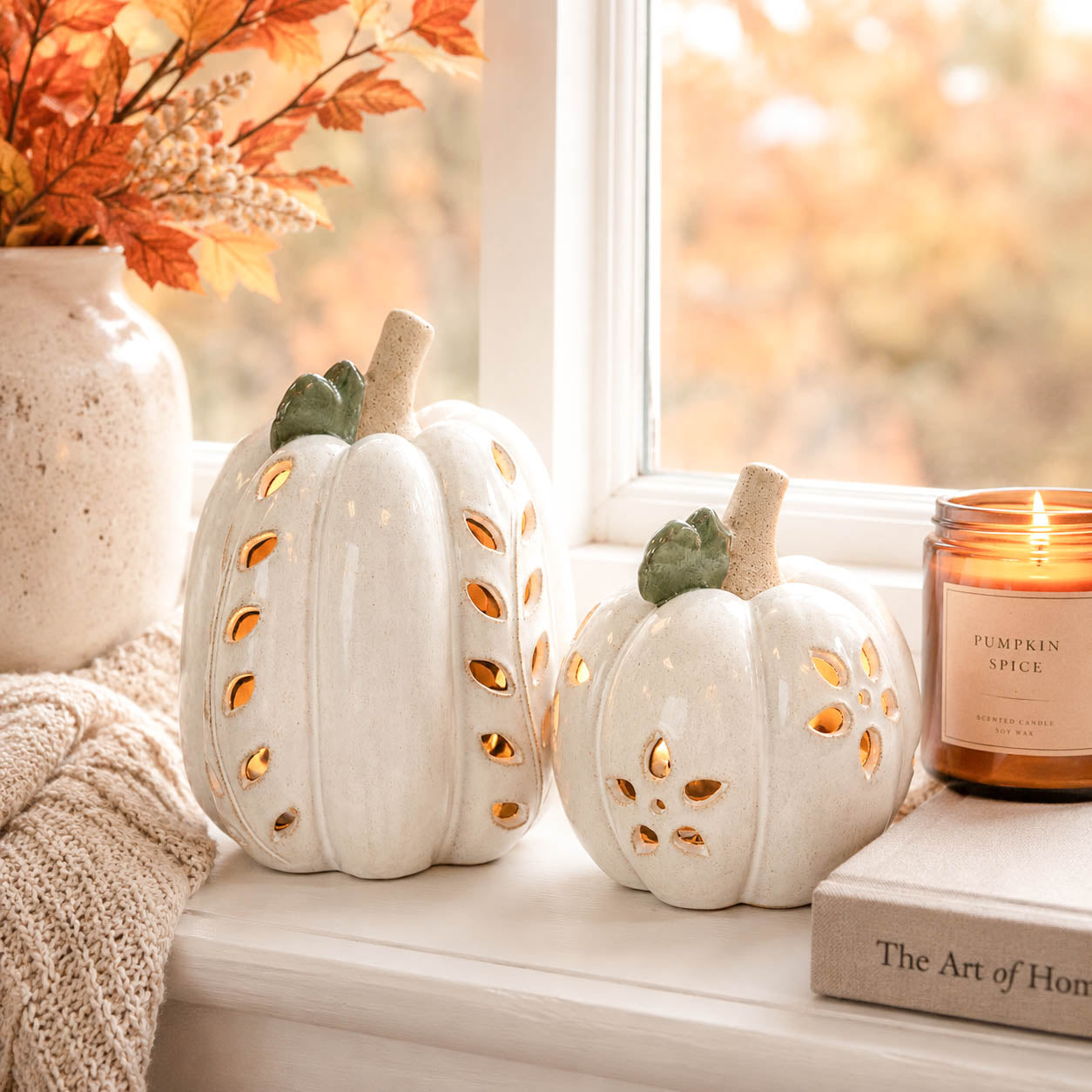 White LED Pumpkin with Open Pattern Detail