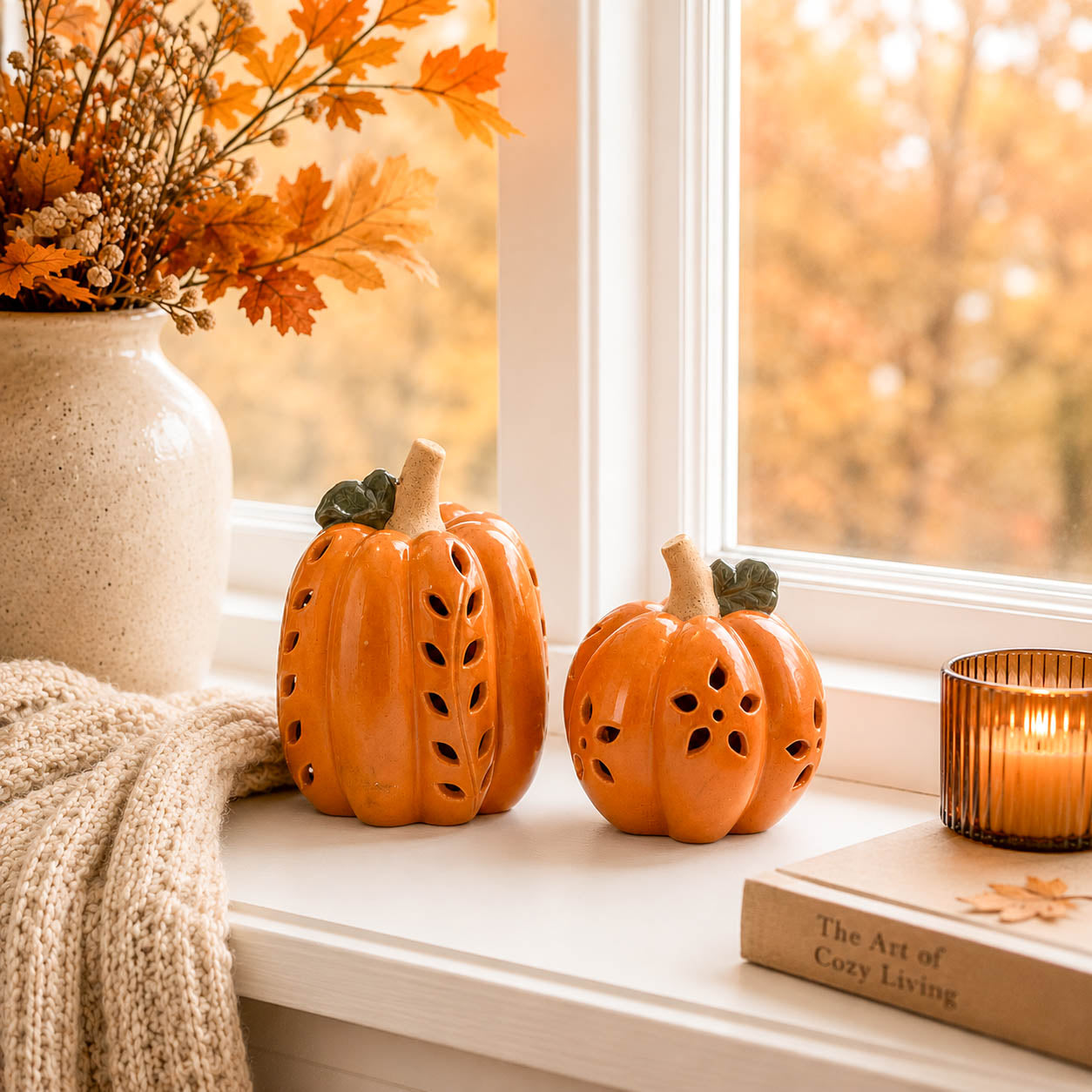 Orange LED Pumpkin with Open Pattern Detail