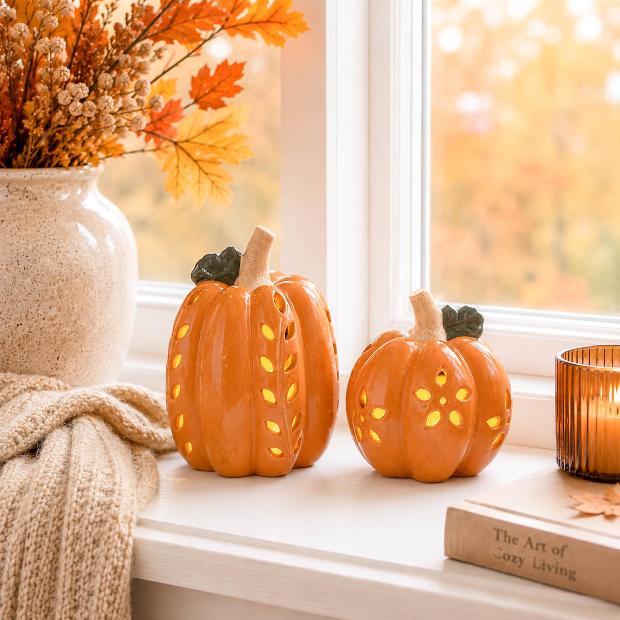 Orange LED Pumpkin with Open Pattern Detail