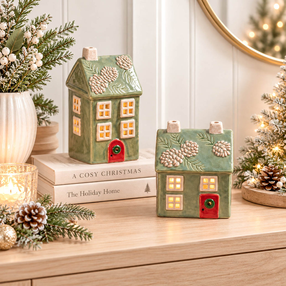 Evergreen Tall Stoneware Christmas Candle House
