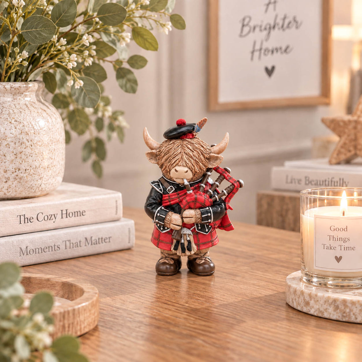 Piper Scottish Bagpipes Happy Highland Cow
