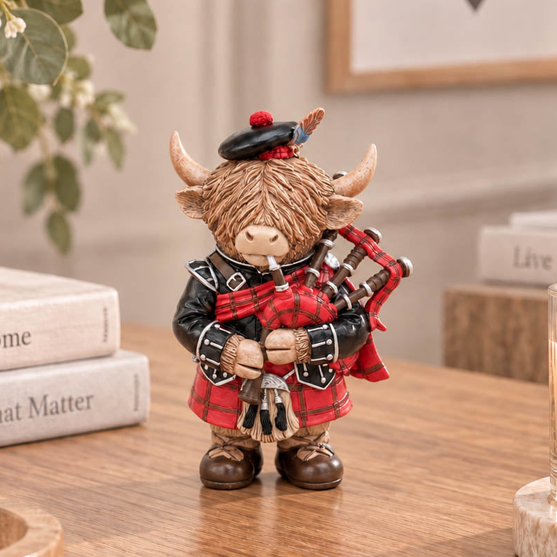 Piper Scottish Bagpipes Happy Highland Cow