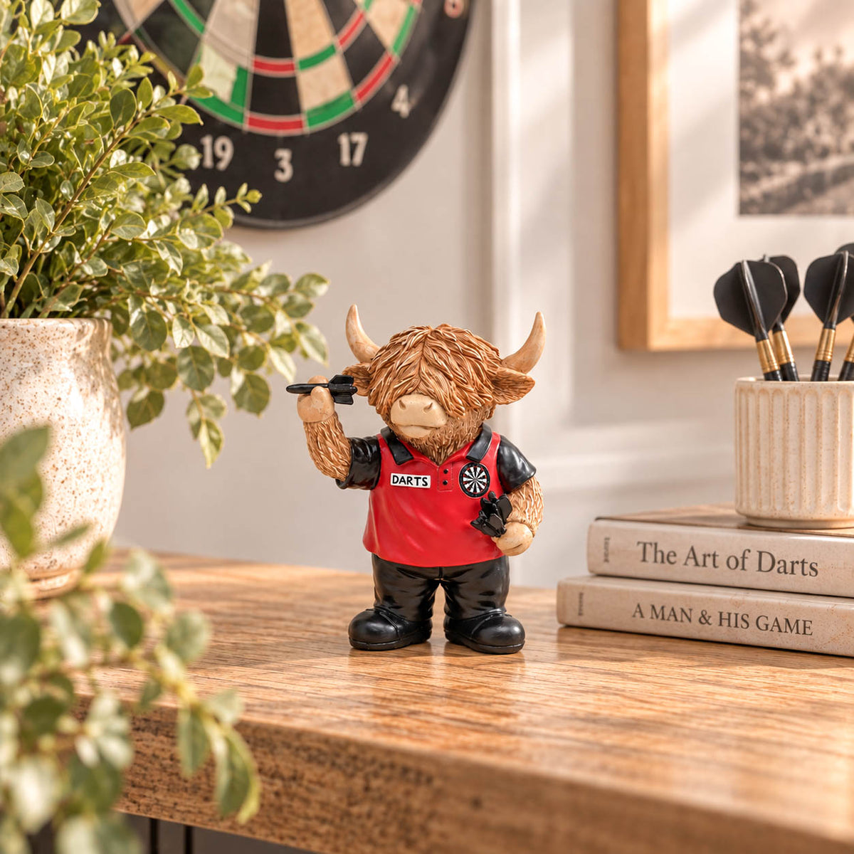 Bullseye Darts Player Happy Highland Cow