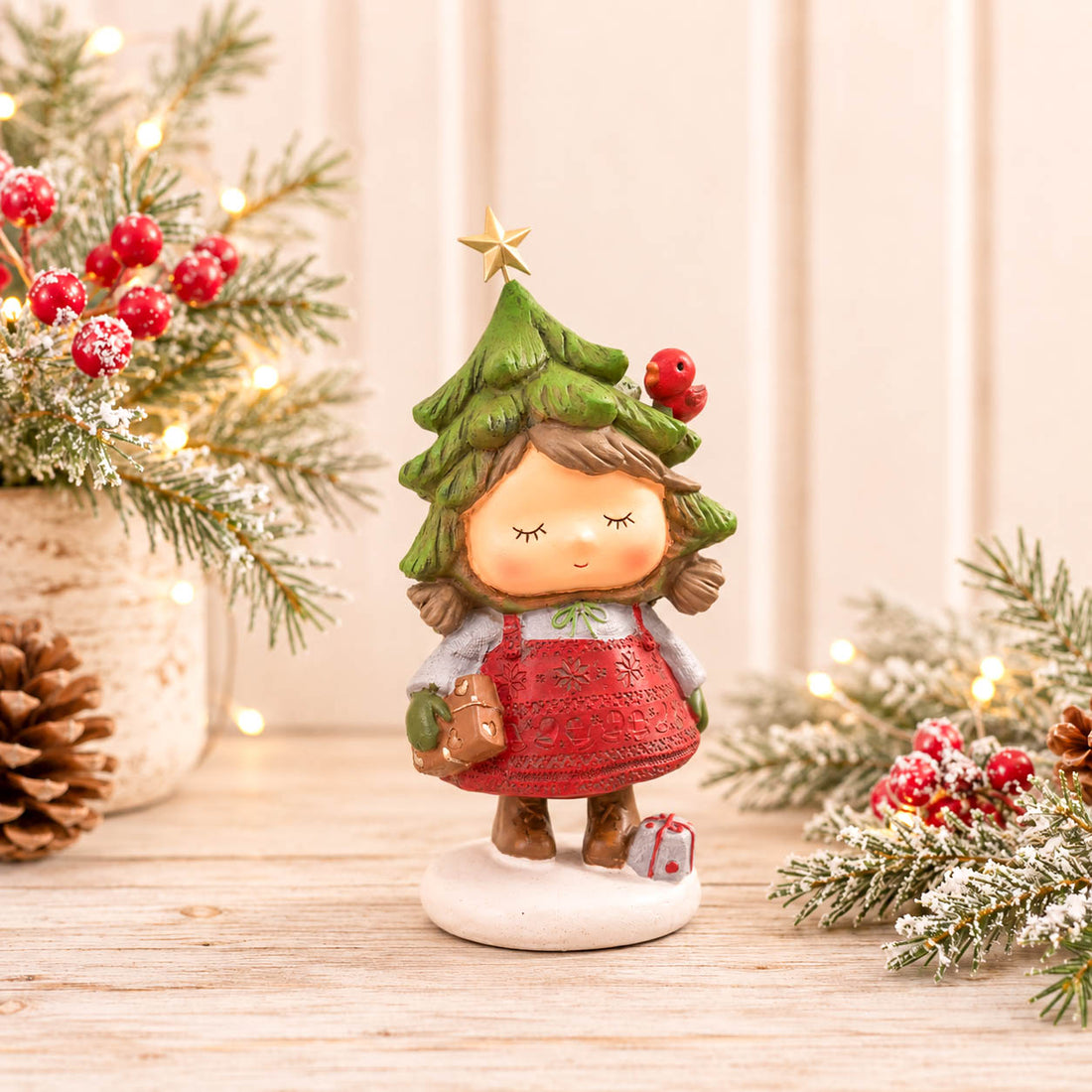 Winter Woodland Girl Figure in Tree Hat