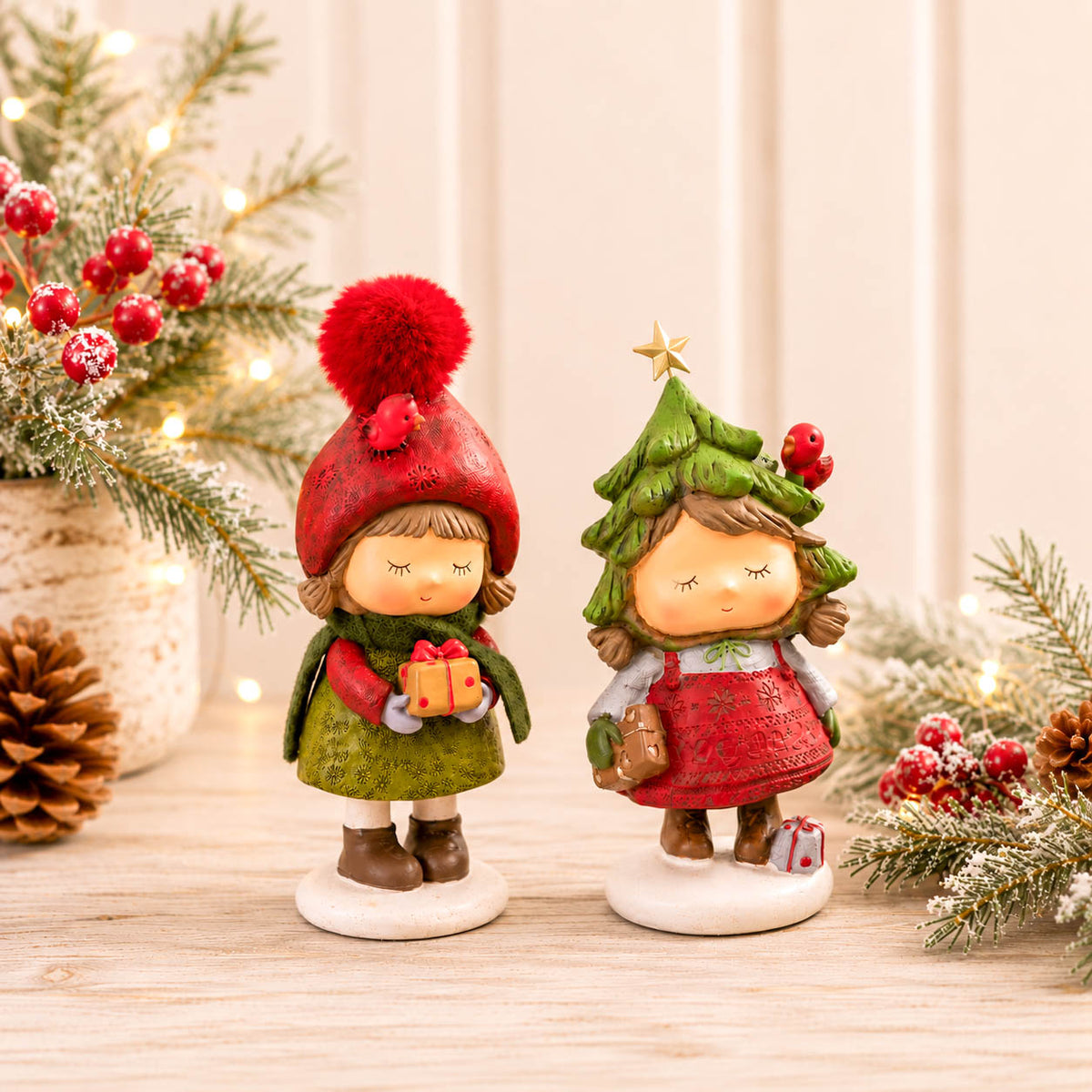 Winter Woodland Girl Figure in Tree Hat
