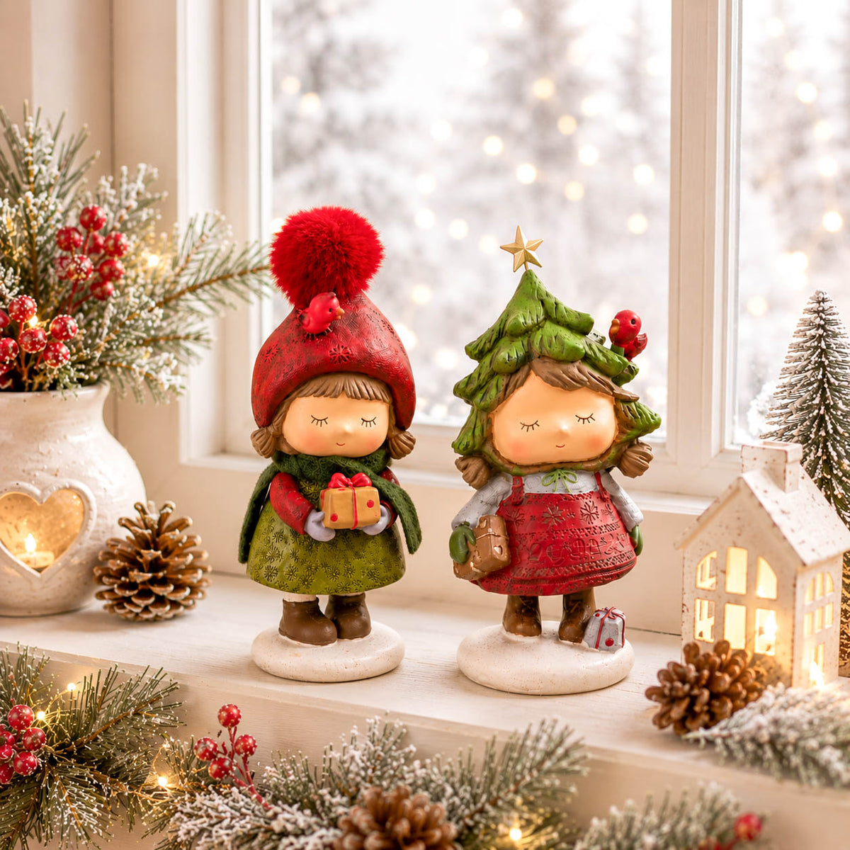 Winter Woodland Girl Figure in Tree Hat