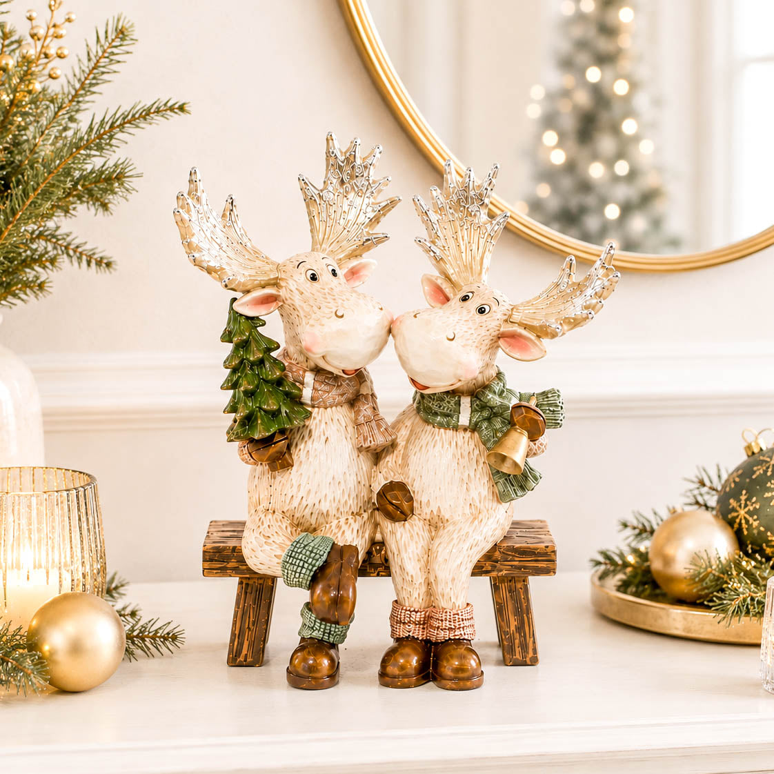 Nordic Moose Couple on Bench