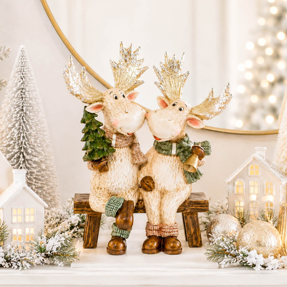 Nordic Moose Couple on Bench