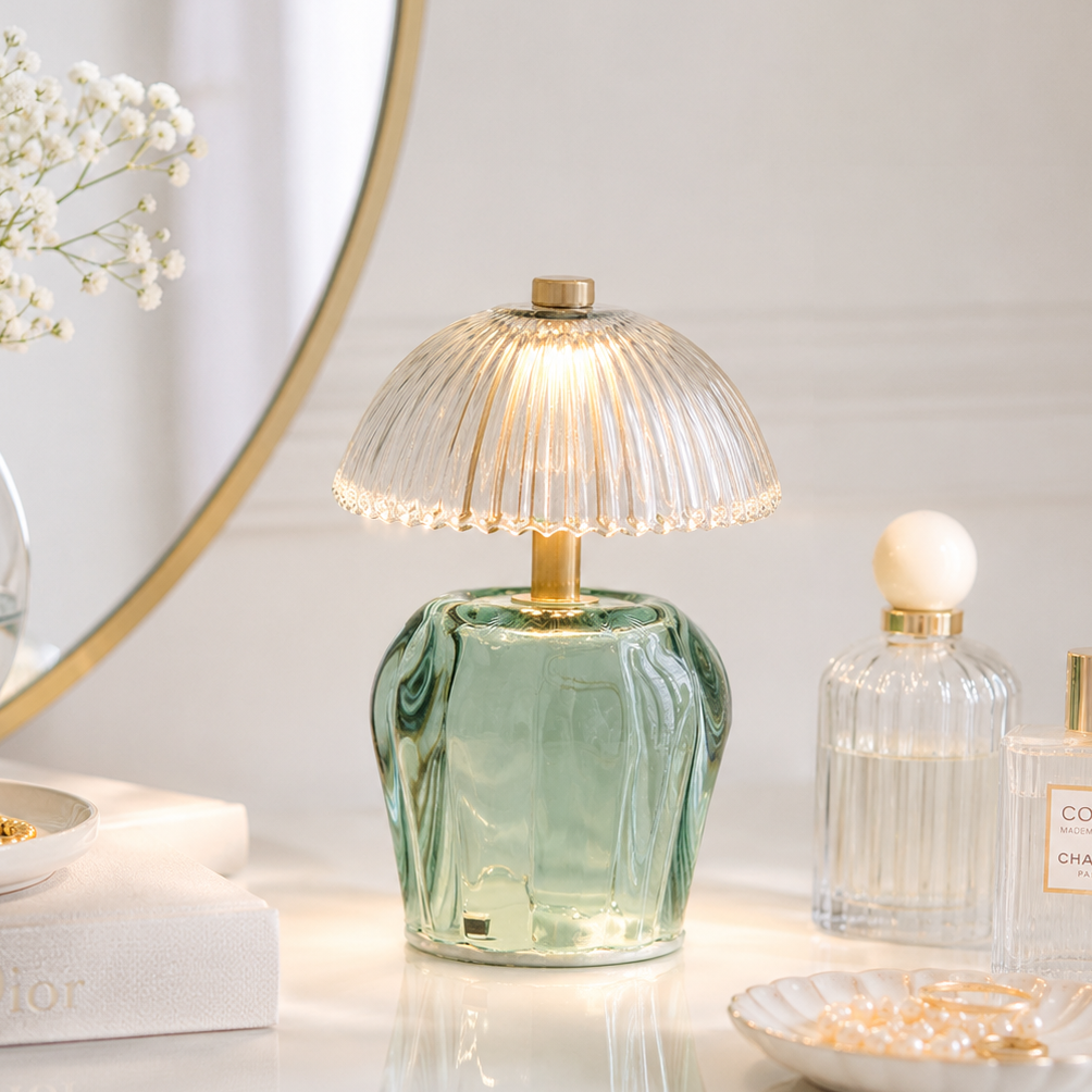 Teal Vintage Style LED Glass Night Lamp