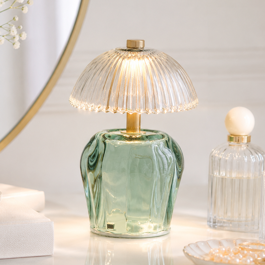 Teal Vintage Style LED Glass Night Lamp
