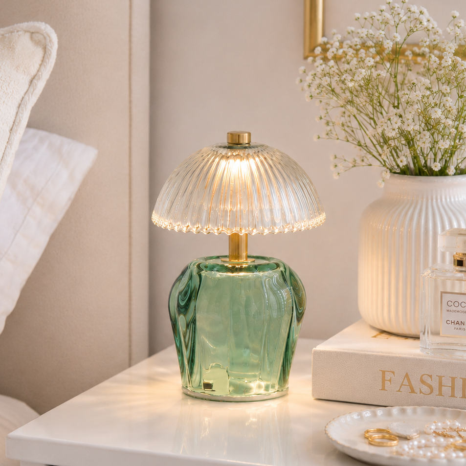 Teal Vintage Style LED Glass Night Lamp