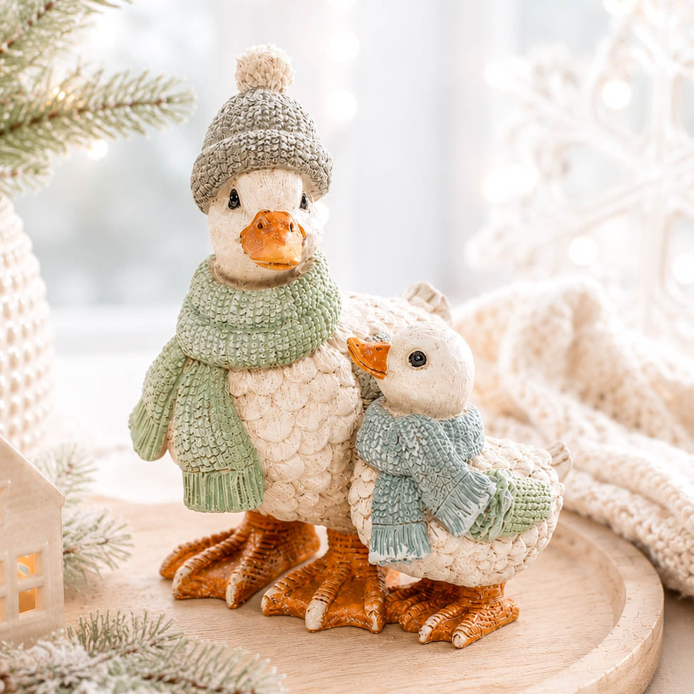 Mum &amp; Baby Winter Duck Ornament