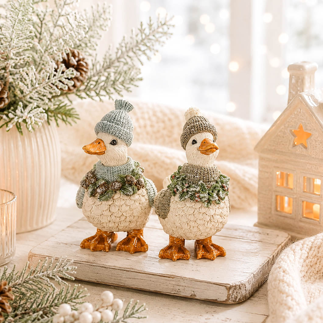 Winter Duck with Hat &amp; Scarf Set of 2