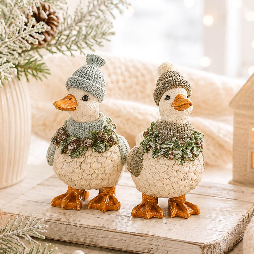 Winter Duck with Hat &amp; Scarf Set of 2