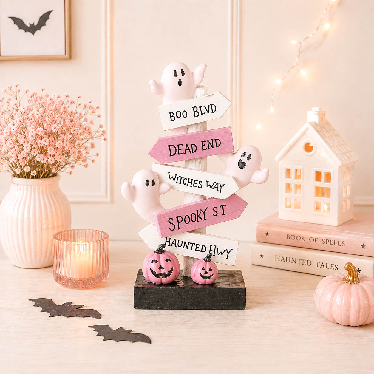 Pink &amp; White Ghost &amp; Pumpkin Sign