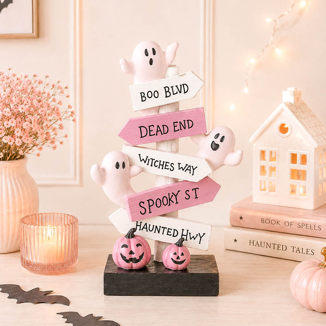 Pink &amp; White Ghost &amp; Pumpkin Sign