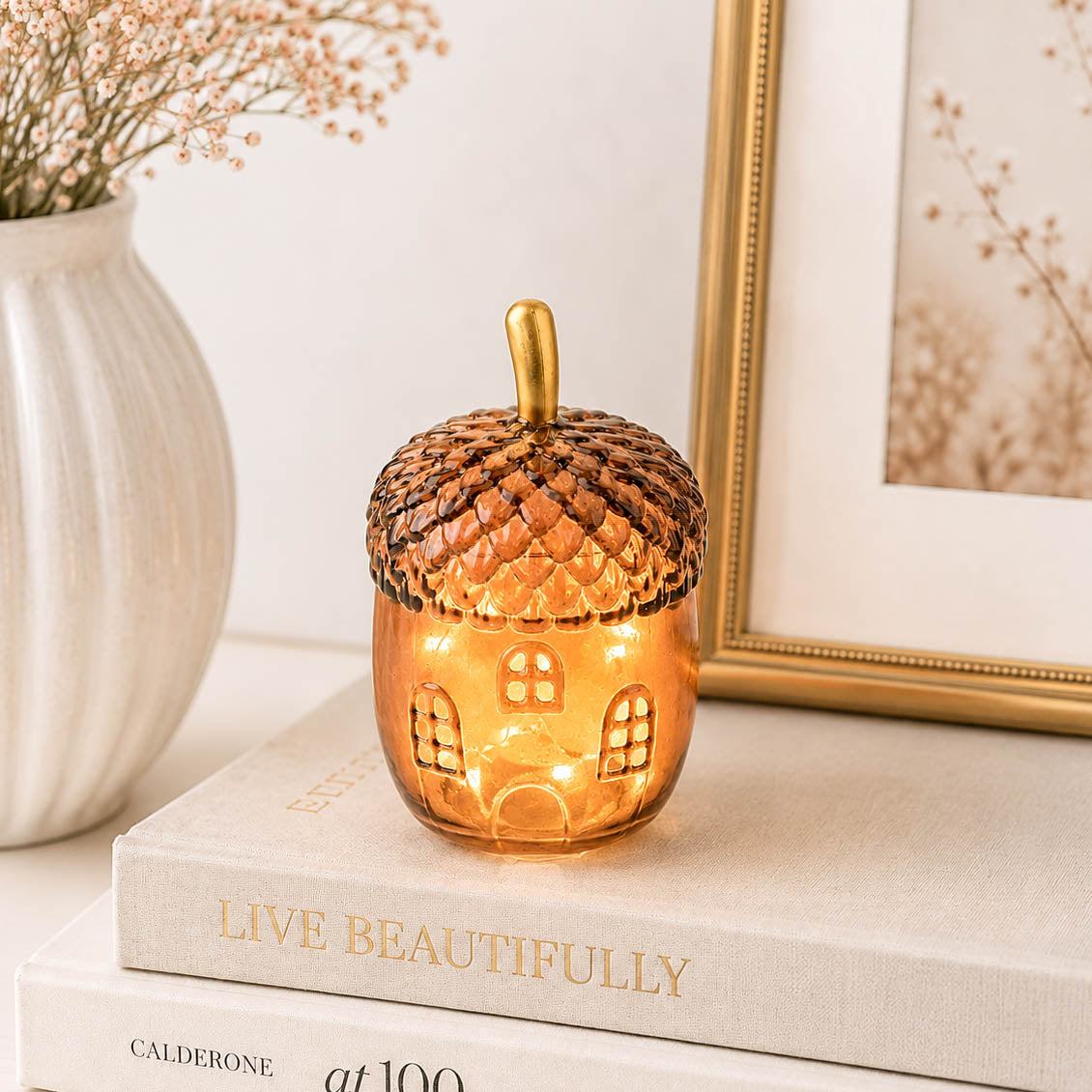 Small Amber Glass LED Acorn