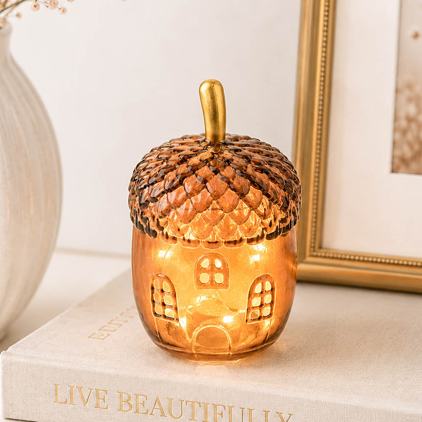 Small Amber Glass LED Acorn