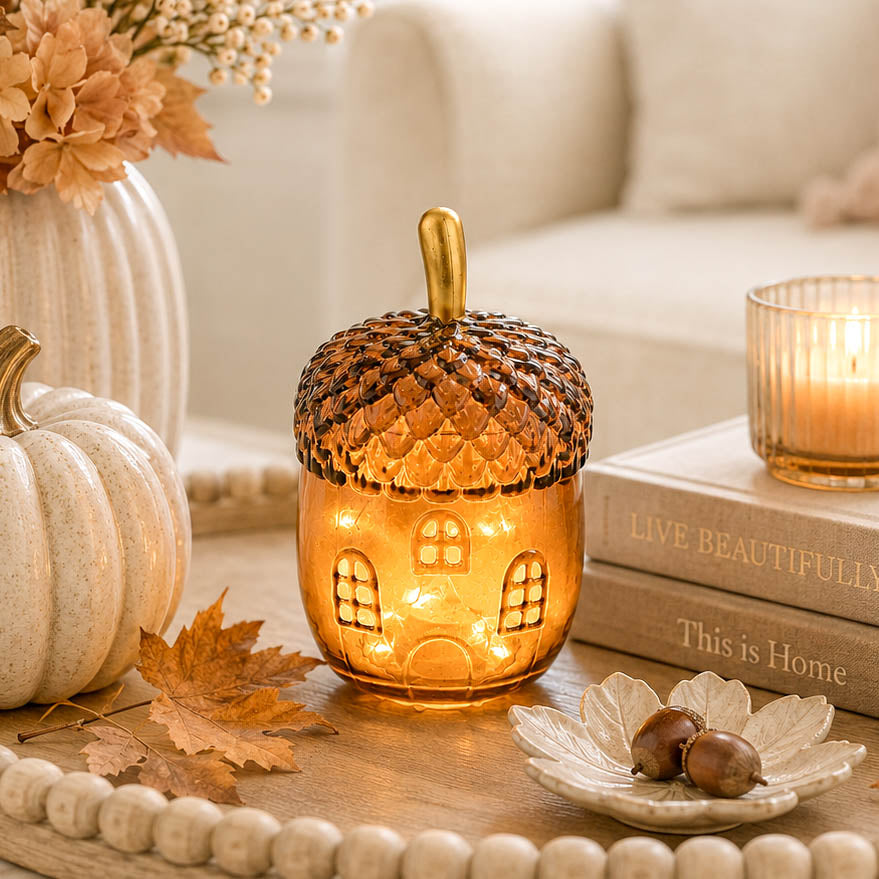 Small Amber Glass LED Acorn